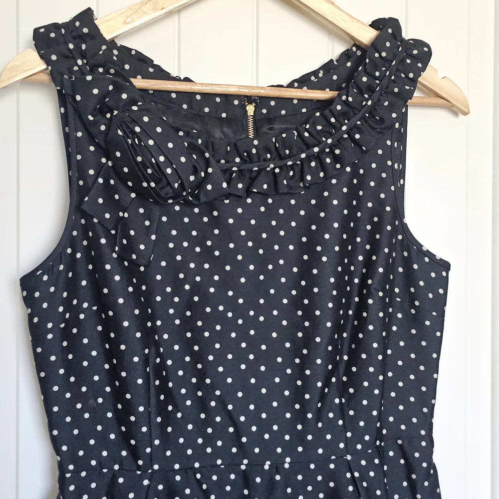 Kate Spade New York Black Polka Dot Ruffle Neck Dress Silk Blend Size 6